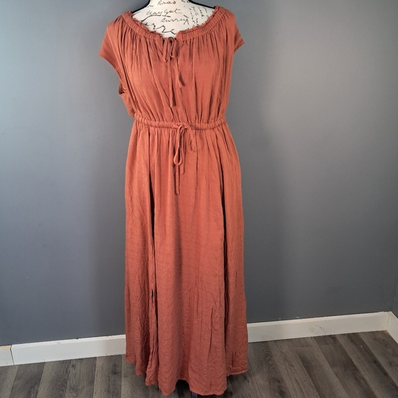 Torrid Tie Front Slit Maxi Dress Crosshatch Woven Orange Rust Size 00 M/L - Picture 1 of 12
